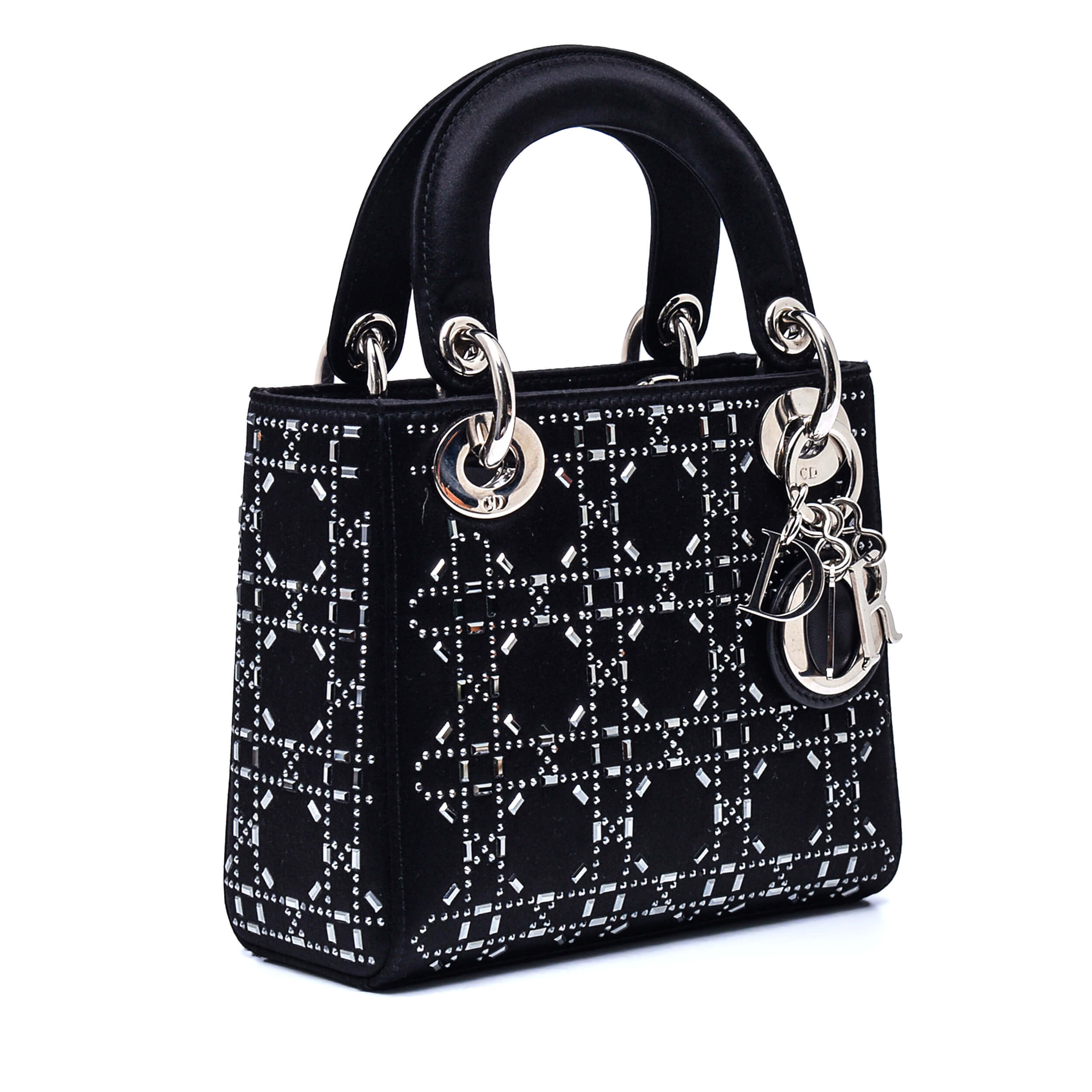 Christian Dior - Black Satin Strass Cannege Mini Lady Dior Bag